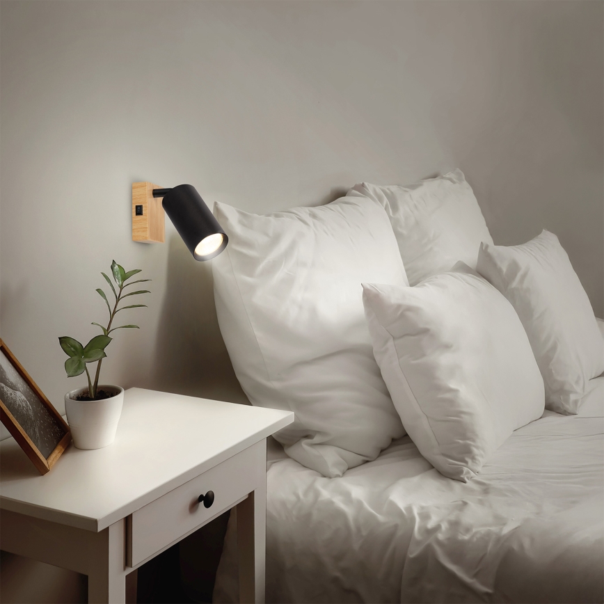 Brilagi - Wandspot met schakelaar SELE 1xGU10/30W/230V zwart/eikendecor