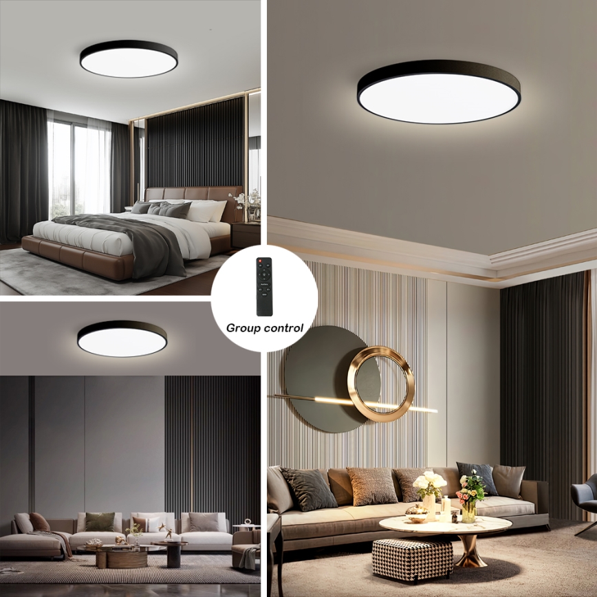 Brilagi - Dimbare SMART LED Plafondlamp POOL/128W/230V 3000-6000K 100 cm Wi-Fi Tuya zwart + afstandsbediening