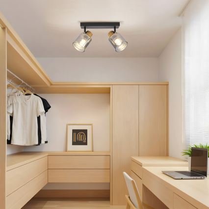 Brilagi - Spotarmatuur HYGGE 2xE14/15W/230V zwart/rookglas