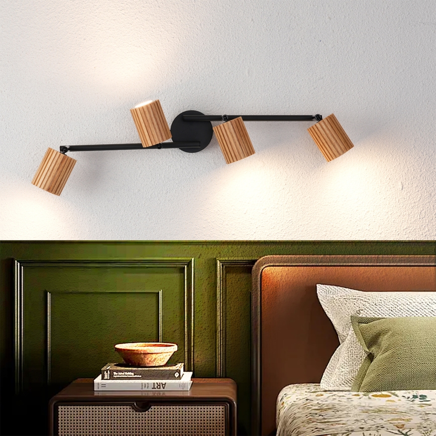 Brilagi - Spotarmatuur MODERN WOOD 4xGU10/8W/230V rubberhout/zwart