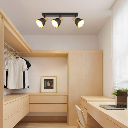 Brilagi - Spotarmatuur ODENSE 3xE14/10W/230V rubberhout/zwart