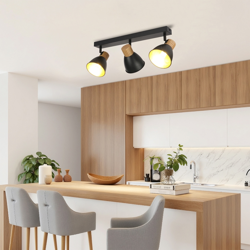 Brilagi - Spotarmatuur ODENSE 3xE14/10W/230V rubberhout/zwart