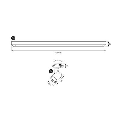 Brilagi - Spotarmatuur voor railsysteem HUSKY 8xGU10/10W/230V zwart