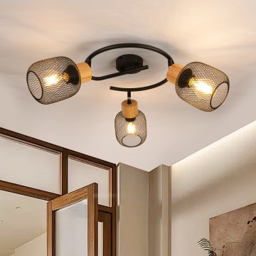 Brilagi - Spotlamp BASKLITE 3xE27/15W/230V hout/zwart