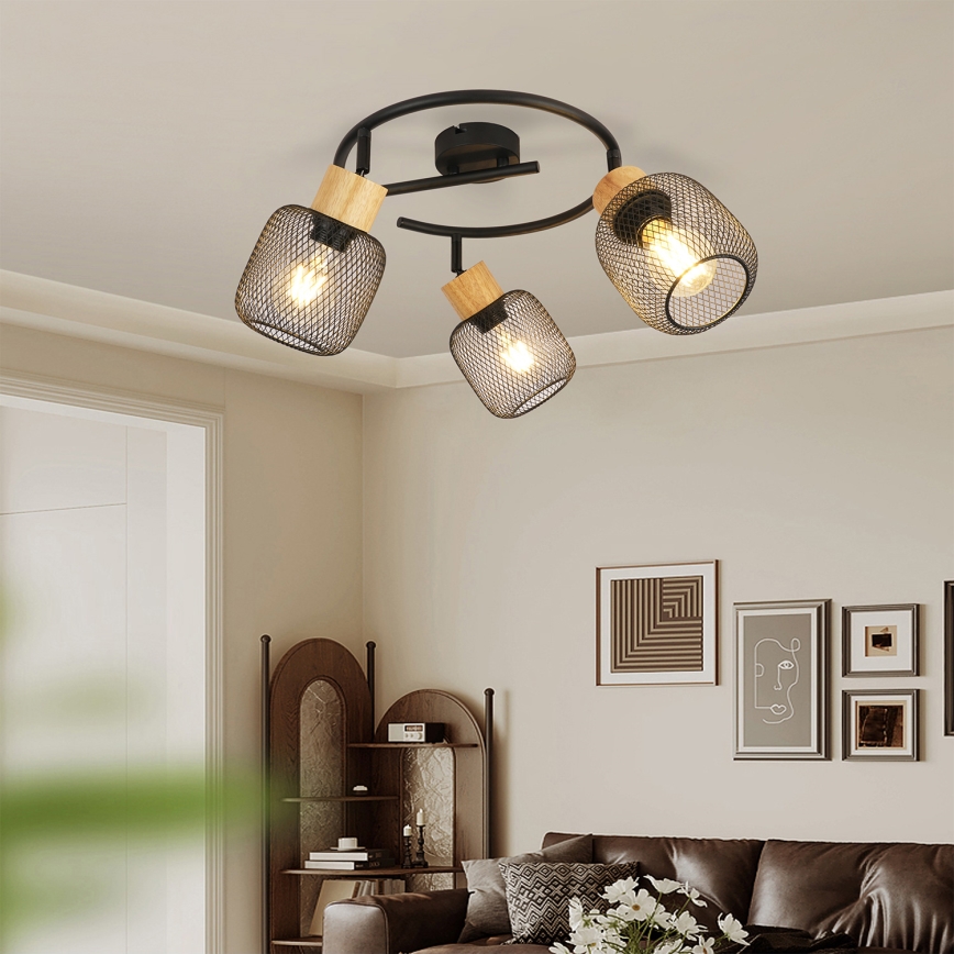 Brilagi - Spotlamp BASKLITE 3xE27/15W/230V hout/zwart