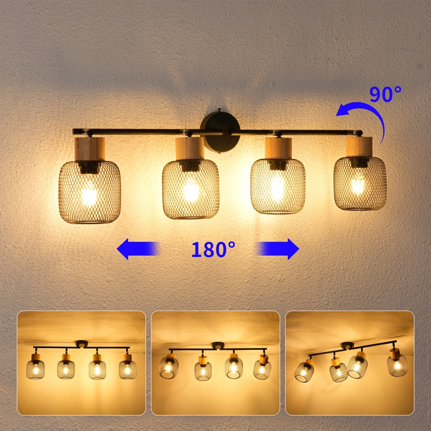 Brilagi - Spotlamp BASKLITE 4xE27/15W/230V hout/zwart