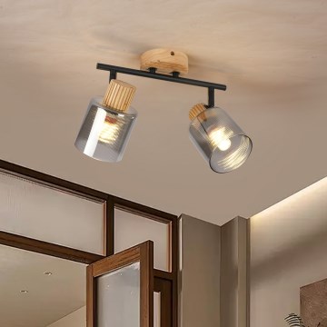 Brilagi - Spotlamp HYGGE 2xE14/15W/230V hout/gerookt glas