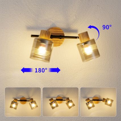 Brilagi - Spotlamp HYGGE 2xE14/15W/230V hout/gerookt glas