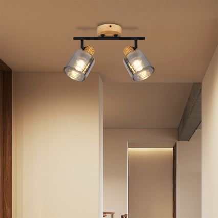 Brilagi - Spotlamp HYGGE 2xE14/15W/230V hout/gerookt glas