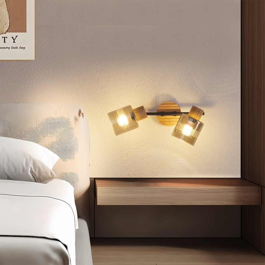 Brilagi - Spotlamp HYGGE 2xE14/15W/230V hout/gerookt glas