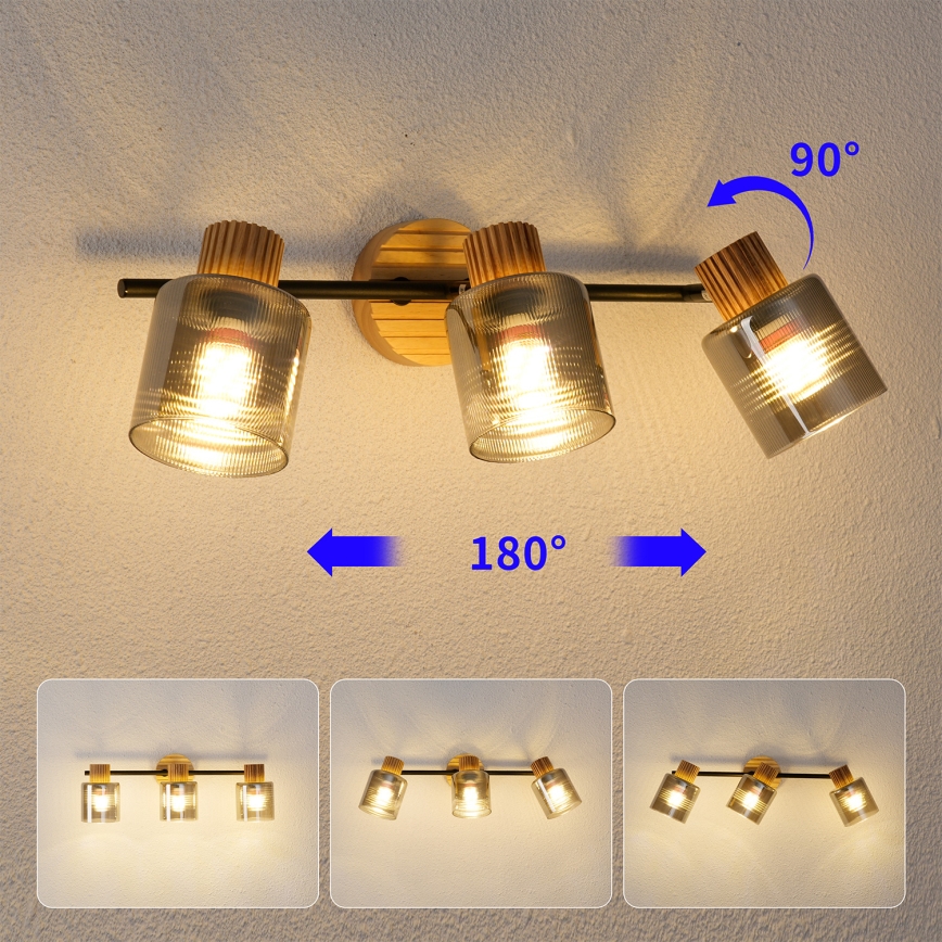 Brilagi - Spotlamp HYGGE 3xE14/15W/230V hout/rookkleurig