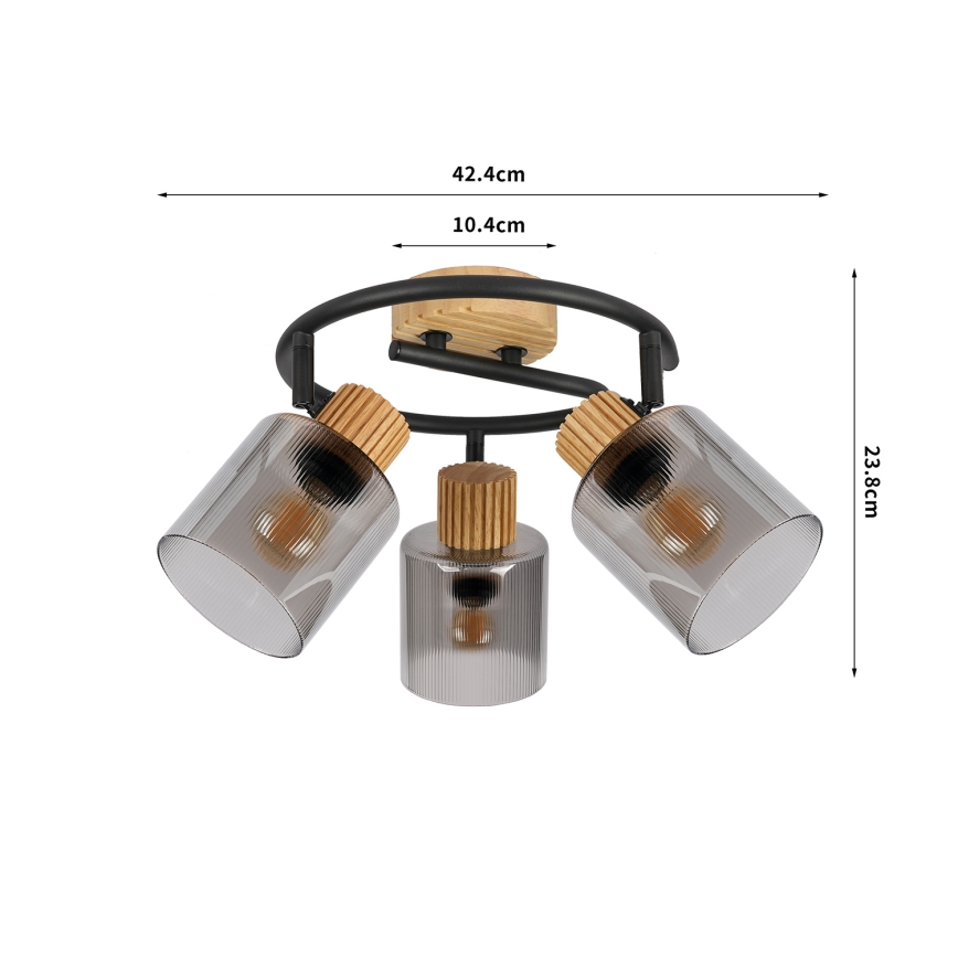 Brilagi - Spotlamp HYGGE 3xE14/15W/230V rubberhout/rookkleurig