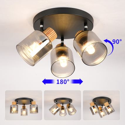 Brilagi - Spotlamp HYGGE 3xE14/15W/230V zwart/gerookt glas