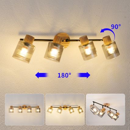 Brilagi - Spotlamp HYGGE 4xE14/15W/230V rubberhout/rookglas