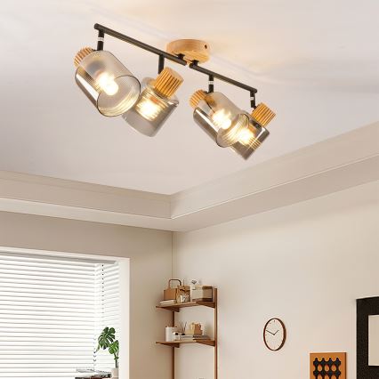 Brilagi - Spotlamp HYGGE 4xE14/15W/230V rubberhout/rookglas