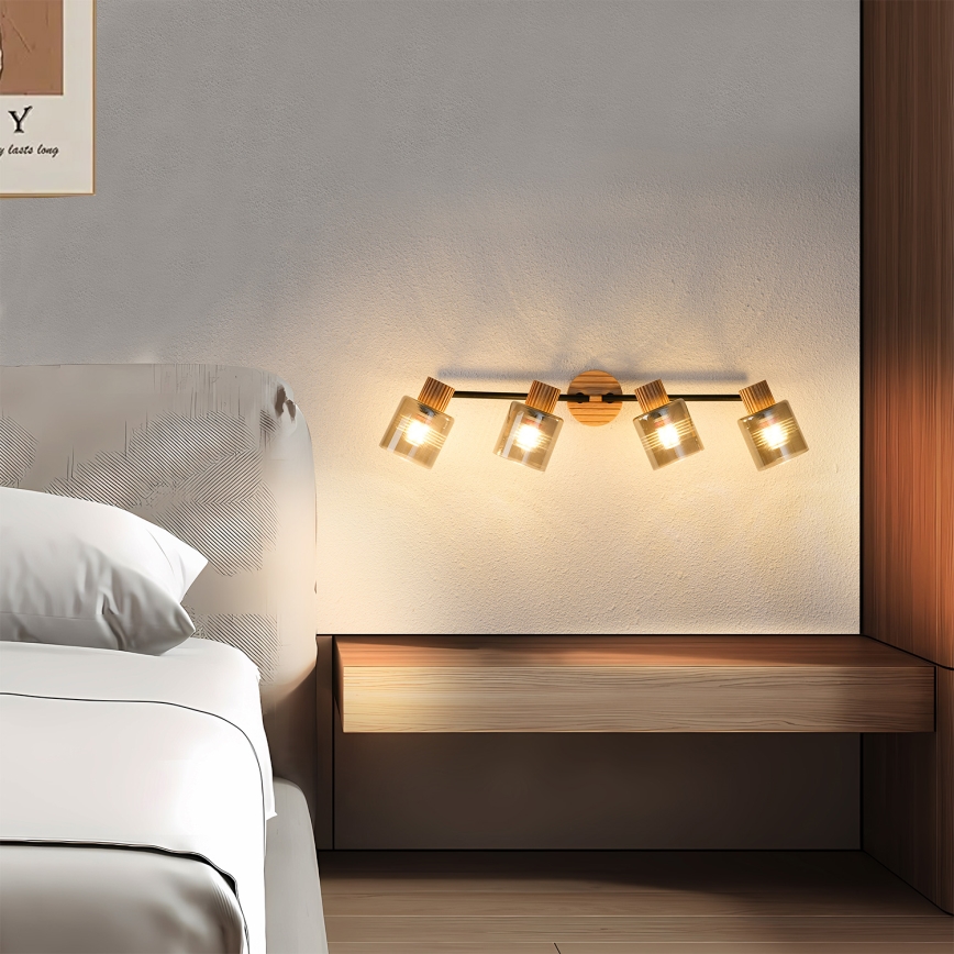 Brilagi - Spotlamp HYGGE 4xE14/15W/230V rubberhout/rookglas