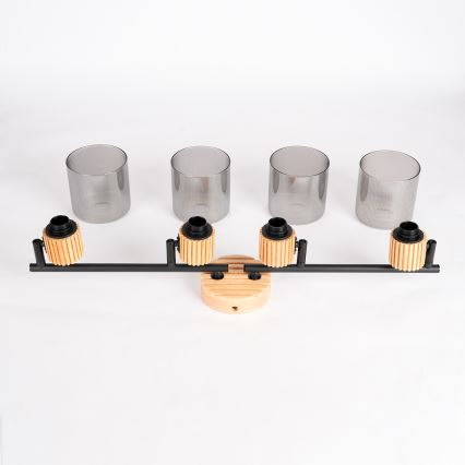 Brilagi - Spotlamp HYGGE 4xE14/15W/230V rubberhout/rookglas