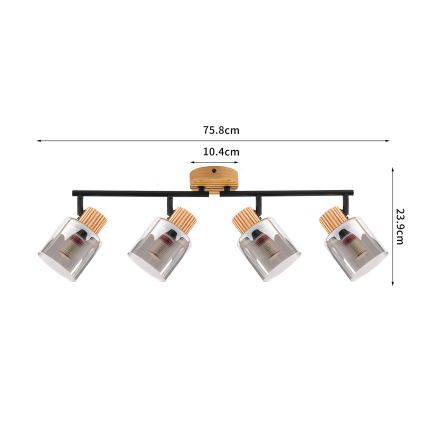 Brilagi - Spotlamp HYGGE 4xE14/15W/230V rubberhout/rookglas