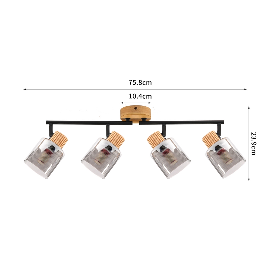 Brilagi - Spotlamp HYGGE 4xE14/15W/230V rubberhout/rookglas