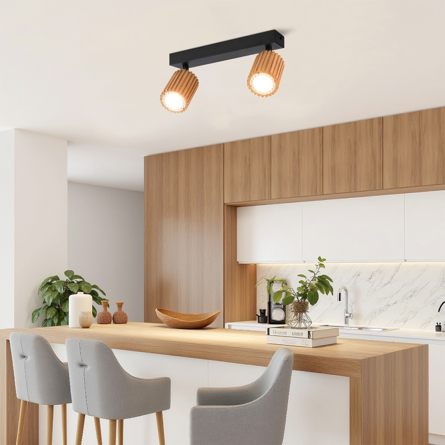 Brilagi - Spotlamp MODERN WOOD 2xGU10/8W/230V rubberhout/zwart