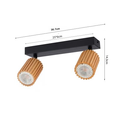 Brilagi - Spotlamp MODERN WOOD 2xGU10/8W/230V rubberhout/zwart