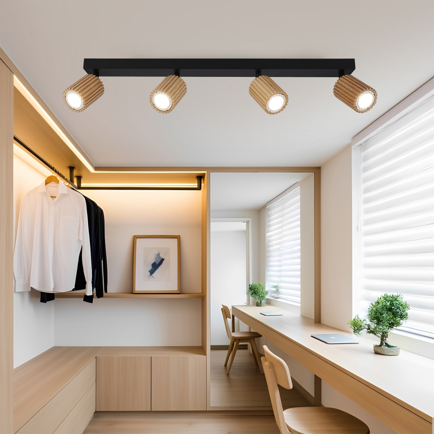 Brilagi - Spotlamp MODERN WOOD 4xGU10/8W/230V rubberhout/zwart