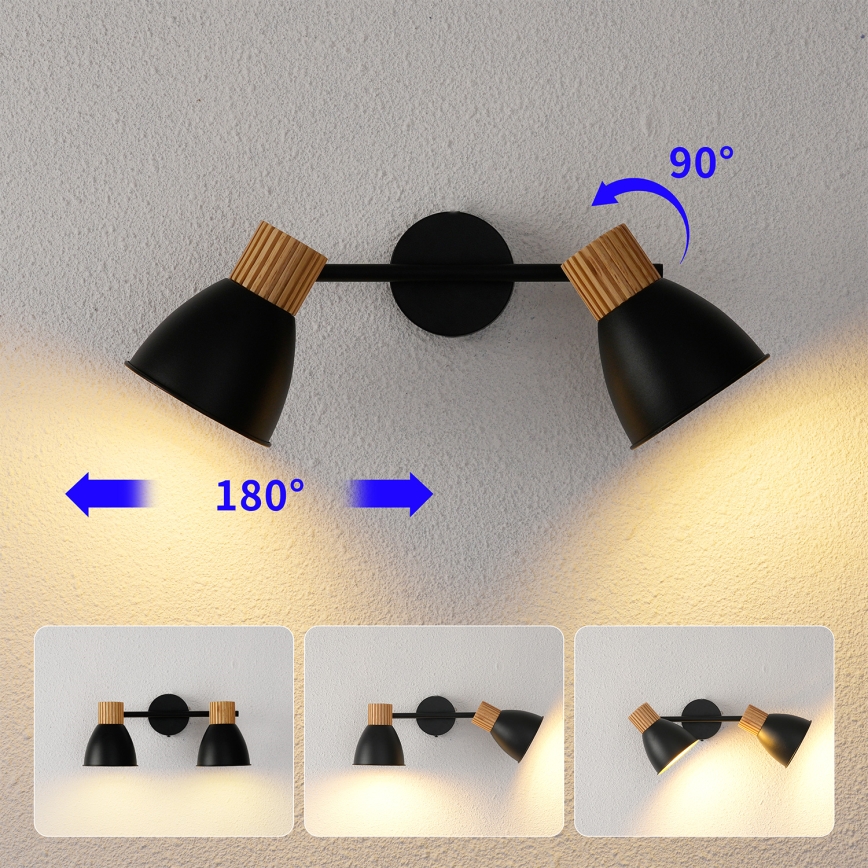 Brilagi - Spotlamp ODENSE 2xE14/10W/230V rubberhout/zwart