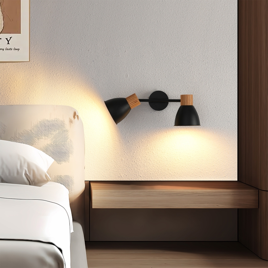 Brilagi - Spotlamp ODENSE 2xE14/10W/230V rubberhout/zwart