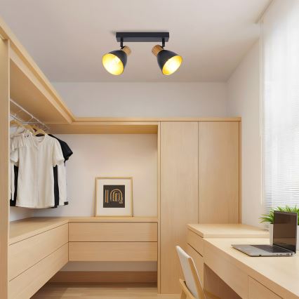 Brilagi - Spotlamp ODENSE 2xE14/10W/230V rubberhout/zwart