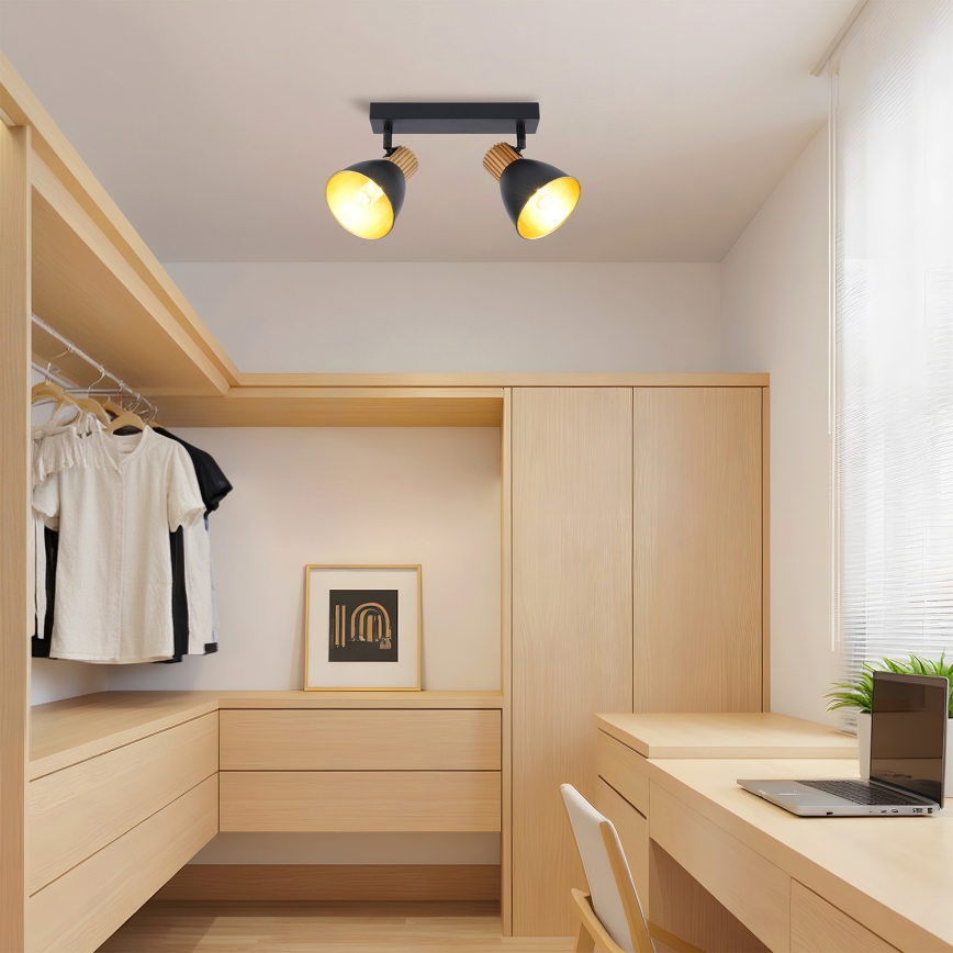 Brilagi - Spotlamp ODENSE 2xE14/10W/230V rubberhout/zwart