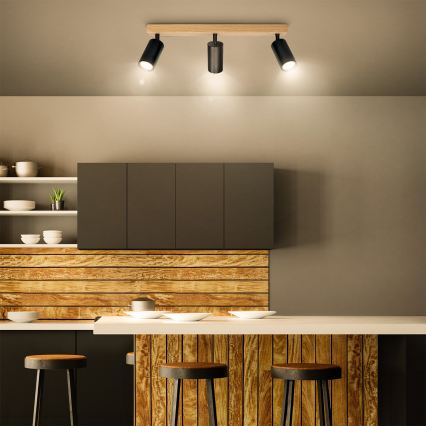 Brilagi - Spotlamp SELE 3xGU10/30W/230V zwart/eiken decor