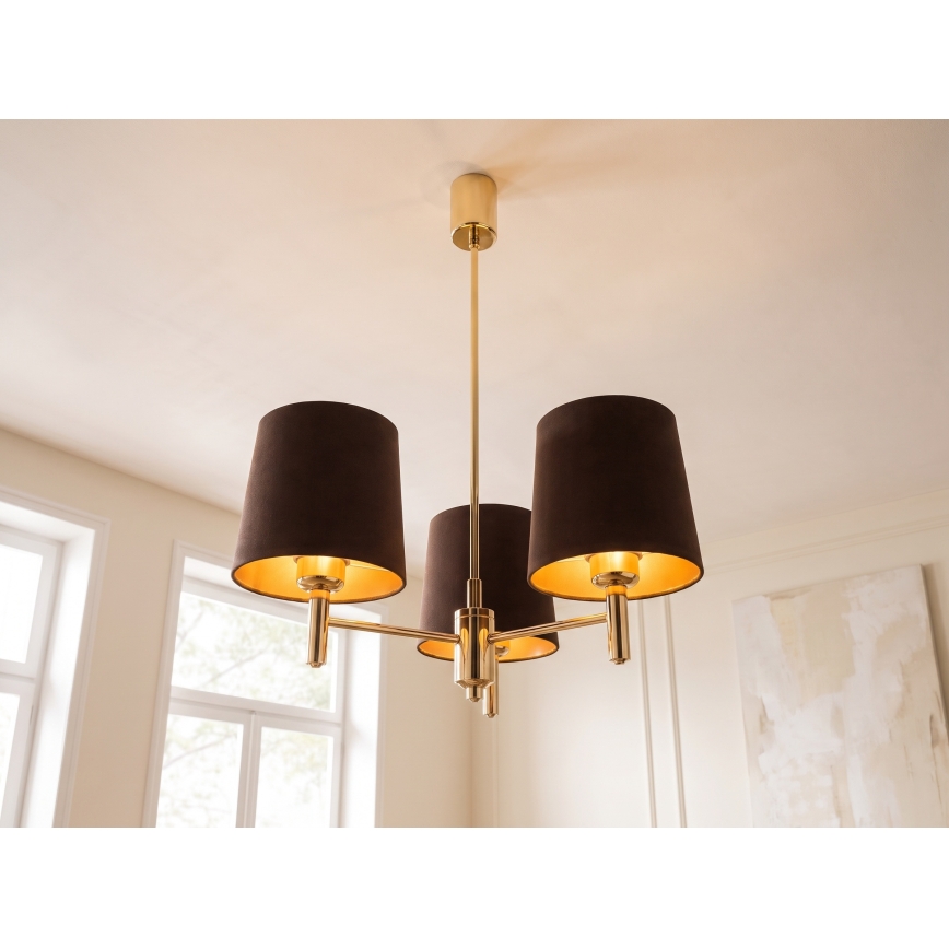 Brilagi - Staafkroonluchter MONTE 3xE27/60W/230V bruin/goud