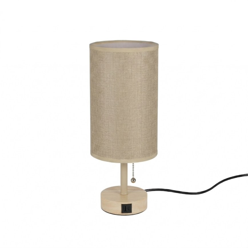 Brilagi - Tafelamp met USB-poort TABLON 1xE27/25W/230V eiken/beige