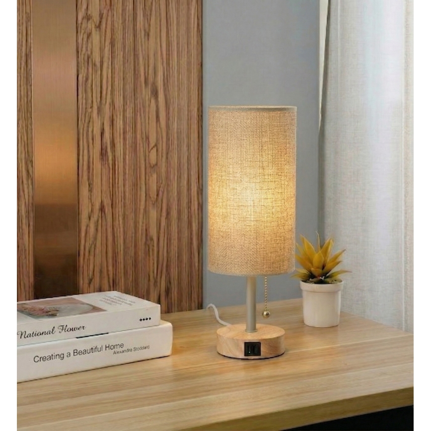Brilagi - Tafelamp met USB-poort TABLON 1xE27/25W/230V eiken/beige