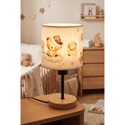 Brilagi - Kinderbureaulamp BOBO WOOD 1xE27/25W/230V eiken/zwart/wit/beertjes