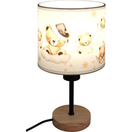 Brilagi - Kinderbureaulamp BOBO WOOD 1xE27/25W/230V eiken/zwart/wit/beertjes