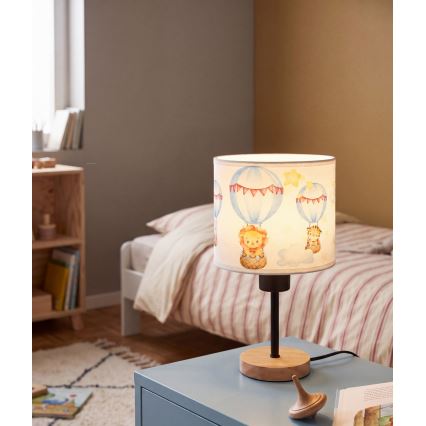 Brilagi - Kinderbureaulamp BOBO WOOD 1xE27/25W/230V eiken/zwart/wit/dieren