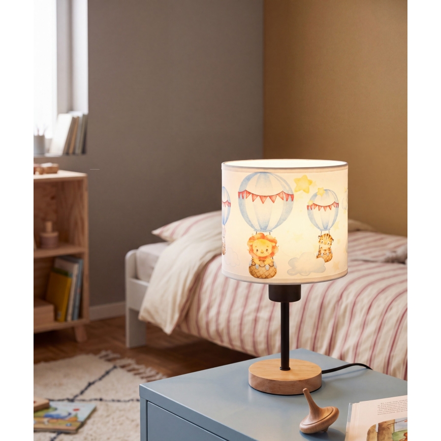 Brilagi - Kinderbureaulamp BOBO WOOD 1xE27/25W/230V eiken/zwart/wit/dieren