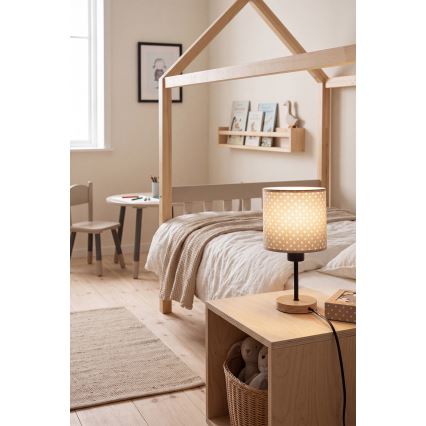 Brilagi - Kindertafellamp BOBO WOOD 1xE27/25W/230V eik/zwart/beige/stippen