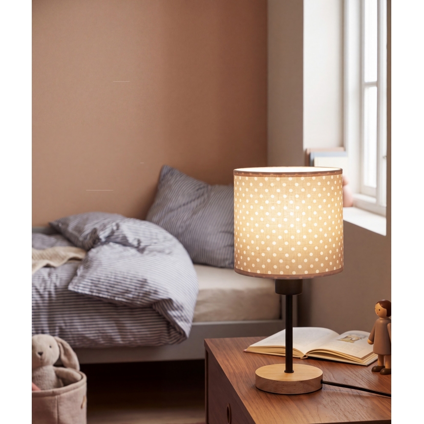 Brilagi - Kindertafellamp BOBO WOOD 1xE27/25W/230V eik/zwart/beige/stippen