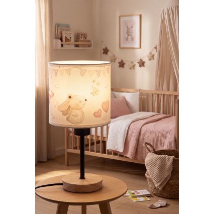 Brilagi - Kinderbureaulamp BOBO WOOD 1xE27/25W/230V eik/zwart/crème/konijntjes