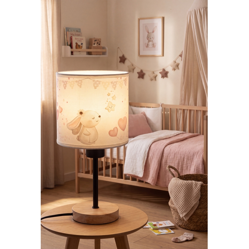 Brilagi - Kinderbureaulamp BOBO WOOD 1xE27/25W/230V eik/zwart/crème/konijntjes