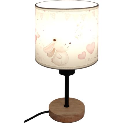 Brilagi - Kinderbureaulamp BOBO WOOD 1xE27/25W/230V eik/zwart/crème/konijntjes