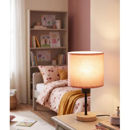Brilagi - Kinder-tafellamp BOBO WOOD 1xE27/25W/230V eiken/zwart/roze