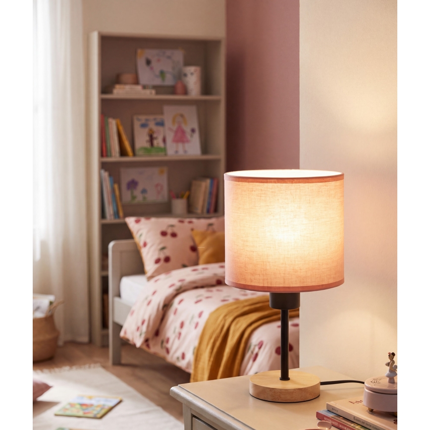 Brilagi - Kinder-tafellamp BOBO WOOD 1xE27/25W/230V eiken/zwart/roze