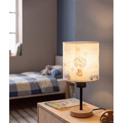 Brilagi - Kinder-tafellamp BOBO WOOD 1xE27/25W/230V eik/zwart/wit/blauw/met beertjes