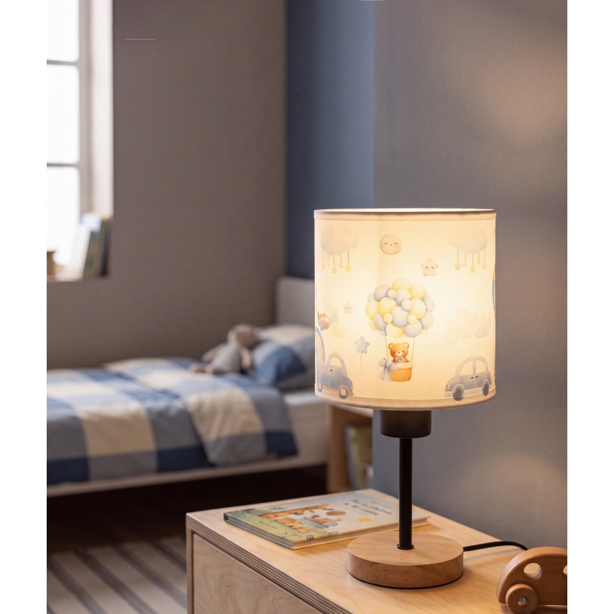 Brilagi - Kinder-tafellamp BOBO WOOD 1xE27/25W/230V eik/zwart/wit/blauw/met beertjes