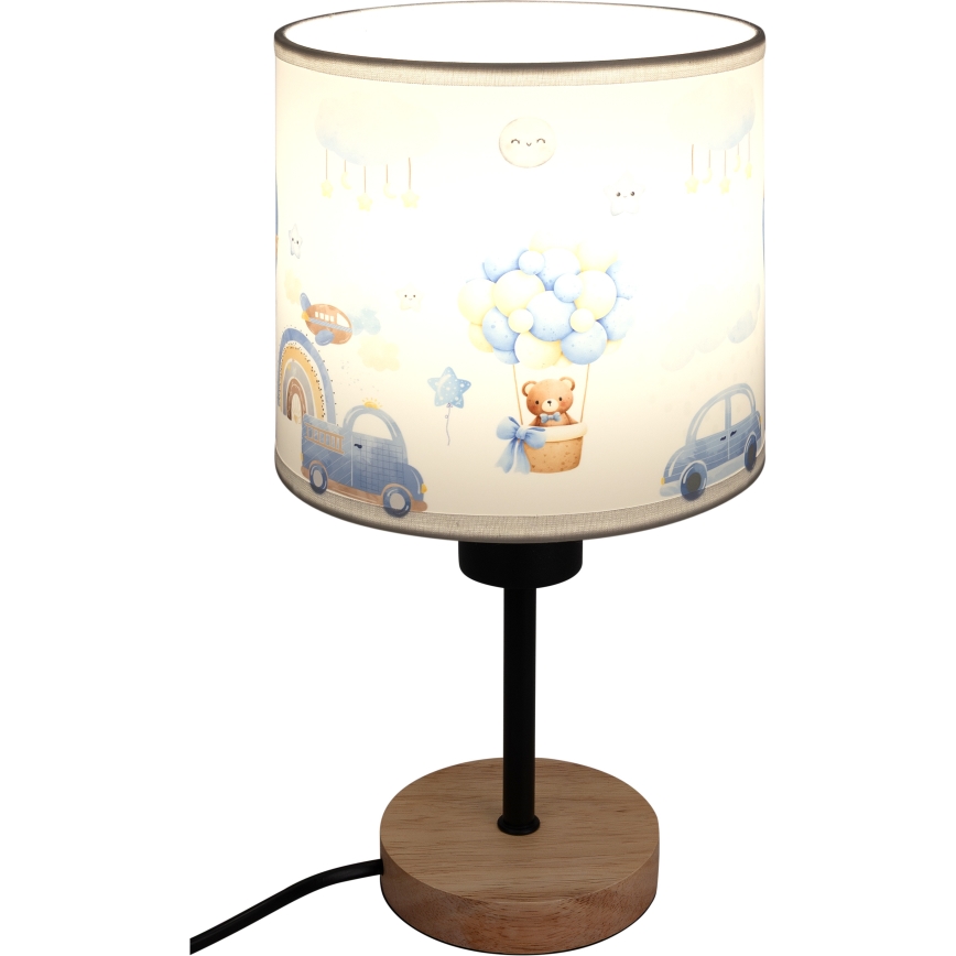 Brilagi - Kinder-tafellamp BOBO WOOD 1xE27/25W/230V eik/zwart/wit/blauw/met beertjes