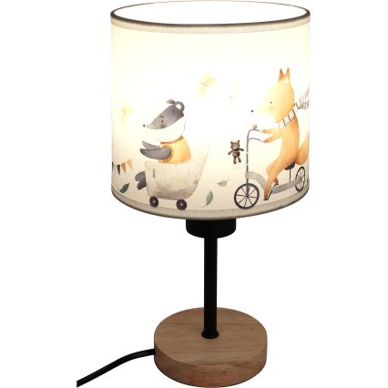 Brilagi - Kinder-tafellamp BOBO WOOD 1xE27/25W/230V eiken/zwart/wit/dieren