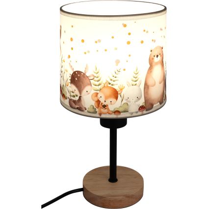 Brilagi - Kinder tafellamp BOBO WOOD 1xE27/25W/230V eik/zwart/wit/dierenmotief